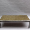 Fine French 1970s Eglomise Glass Top Coffee Table with a Patinated Metal Frame