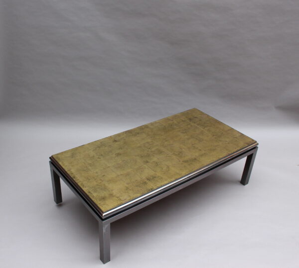 Fine French 1970s Eglomise Glass Top Coffee Table with a Patinated Metal Frame - Image 6