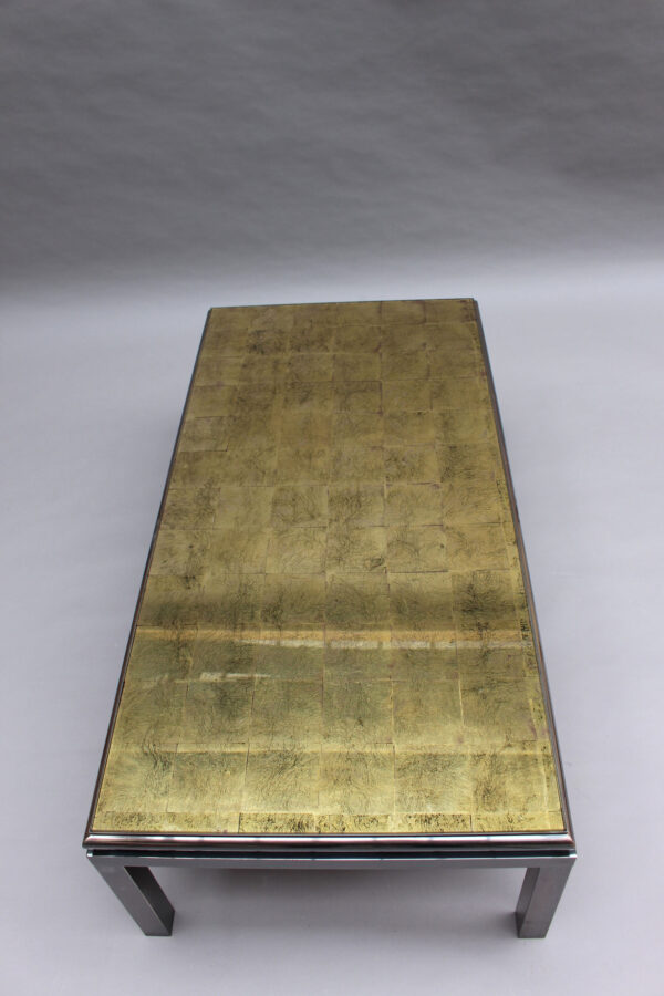 Fine French 1970s Eglomise Glass Top Coffee Table with a Patinated Metal Frame - Image 7