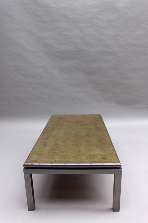 Fine French 1970s Eglomise Glass Top Coffee Table with a Patinated Metal Frame - Image 9