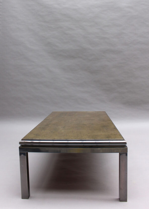 Fine French 1970s Eglomise Glass Top Coffee Table with a Patinated Metal Frame - Image 10