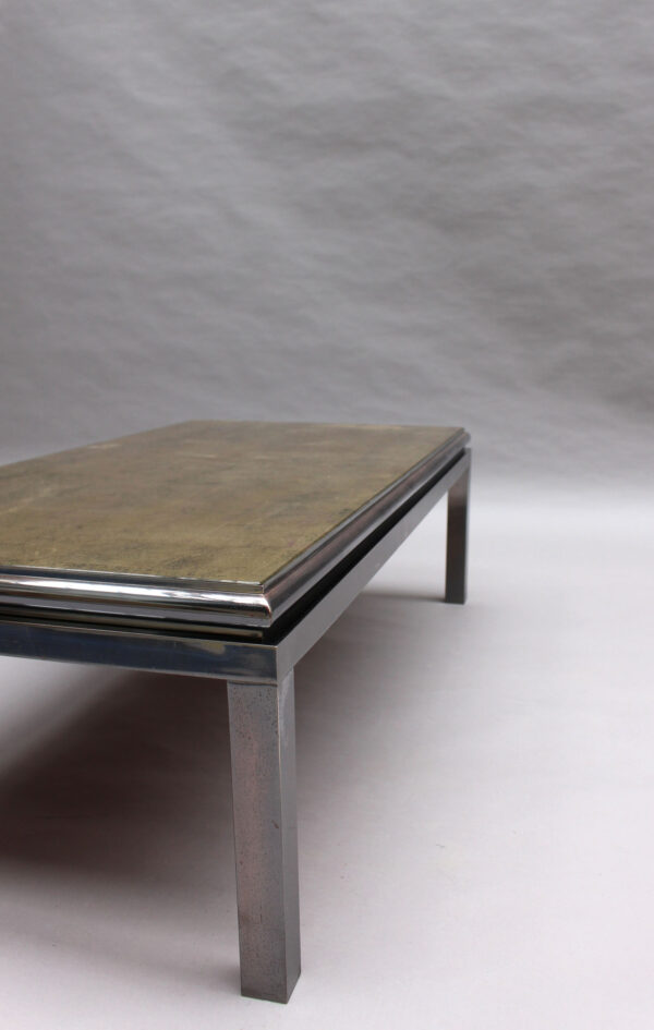 Fine French 1970s Eglomise Glass Top Coffee Table with a Patinated Metal Frame - Image 12