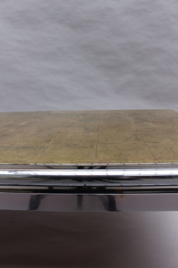 Fine French 1970s Eglomise Glass Top Coffee Table with a Patinated Metal Frame - Image 14