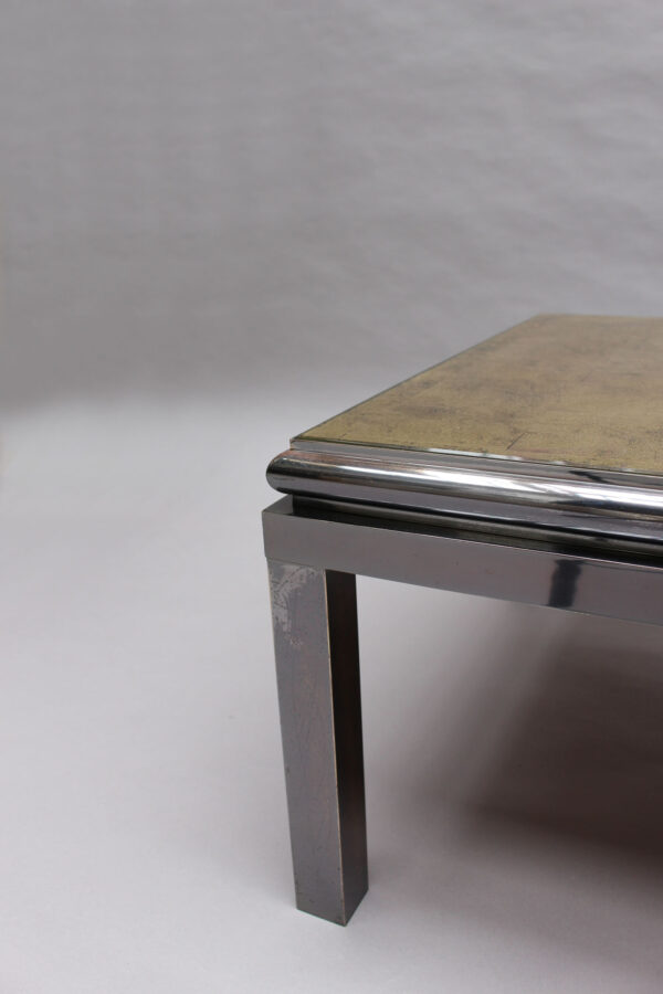 Fine French 1970s Eglomise Glass Top Coffee Table with a Patinated Metal Frame - Image 13