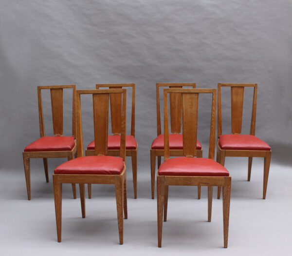 Set of 6 French Art Deco Lime Oak Dining Chairs - Image 2