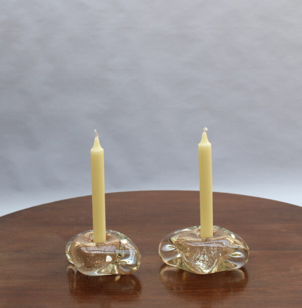 Two Handblown Glass Candlestick Holders by Andre Thuret (sold as a pair) - Image 3