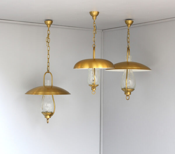 3 Fine French Bronze and "Craquelé" Glass Hanging Lanterns by Jean Perzel - Image 3