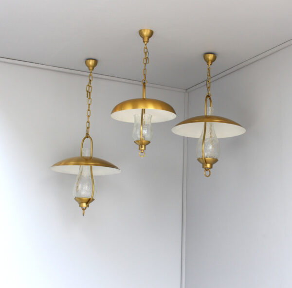 3 Fine French Bronze and "Craquelé" Glass Hanging Lanterns by Jean Perzel - Image 5