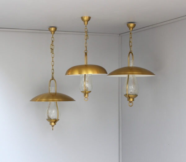 3 Fine French Bronze and "Craquelé" Glass Hanging Lanterns by Jean Perzel - Image 6