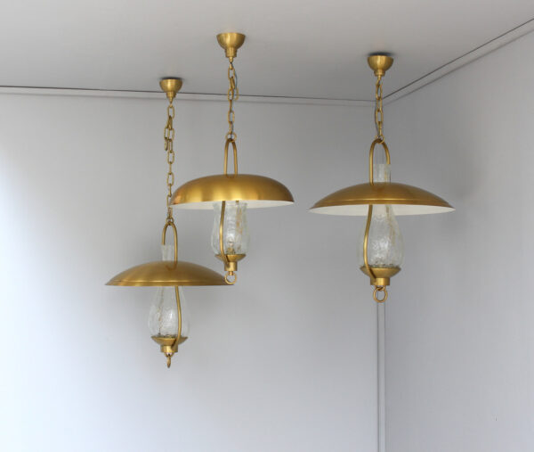 3 Fine French Bronze and "Craquelé" Glass Hanging Lanterns by Jean Perzel - Image 7