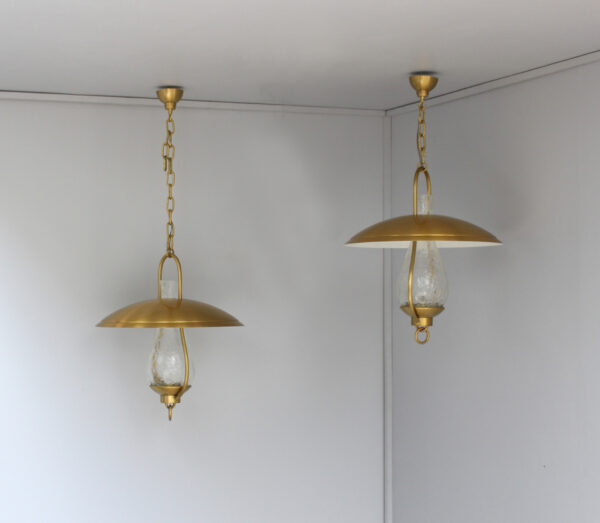 3 Fine French Bronze and "Craquelé" Glass Hanging Lanterns by Jean Perzel - Image 8