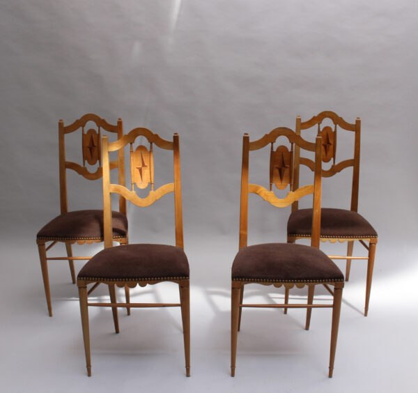 Set of 4 French Art Deco Cherry Wood Side Chairs by Georges Soutiras - Image 2