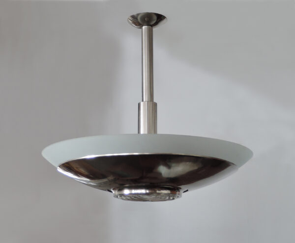 Fine French Art Deco Chrome and Glass Chandelier by Jean Perzel - Image 3