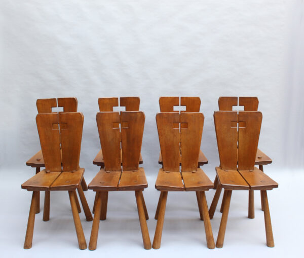 8 Fine French 1950s Beech Dining Chairs - Image 20