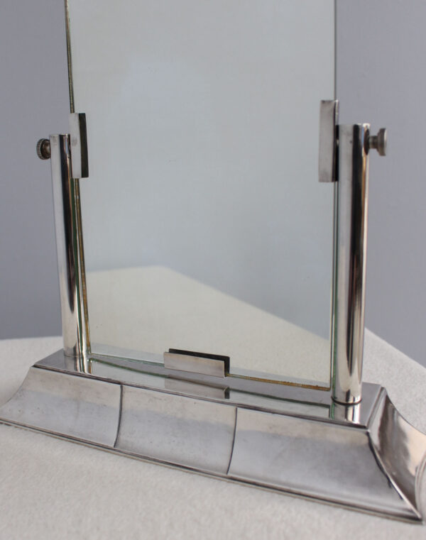 Fine French Art Deco Wrought Fine French 1930s Silver-Plated Table Mirror by Luc Lanel for Christofle Mirror - Image 10