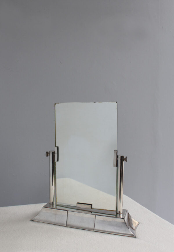 Fine French Art Deco Wrought Fine French 1930s Silver-Plated Table Mirror by Luc Lanel for Christofle Mirror - Image 3