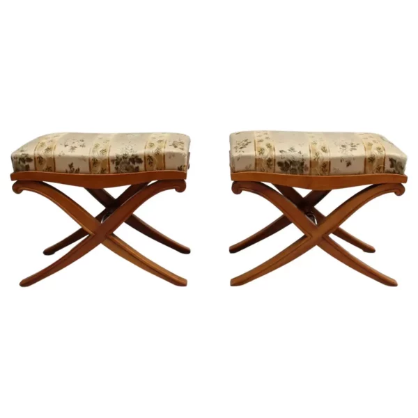 Pair of Fine French Art Deco X-Form Stools