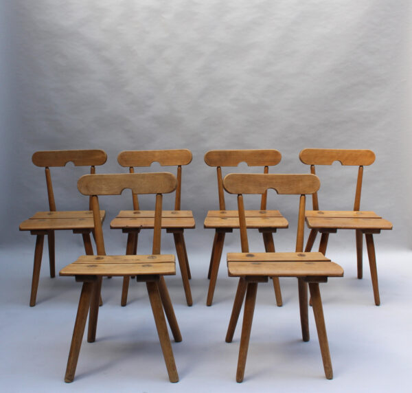 Set of 6 Fine French 1950s Beech Dining Chairs - Image 2