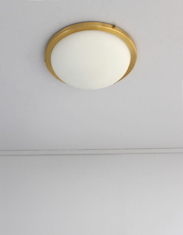 Fine French 1950s White Opaline Glass and Brass Flush Mount by Perzel - Image 4