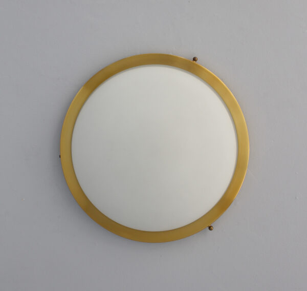 Fine French 1950s White Opaline Glass and Brass Flush Mount by Perzel - Image 5