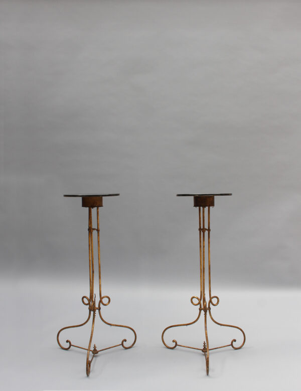 Pair of Fine French 1940s Wrought Iron and Black Opaline Pedestal Stands - Image 14