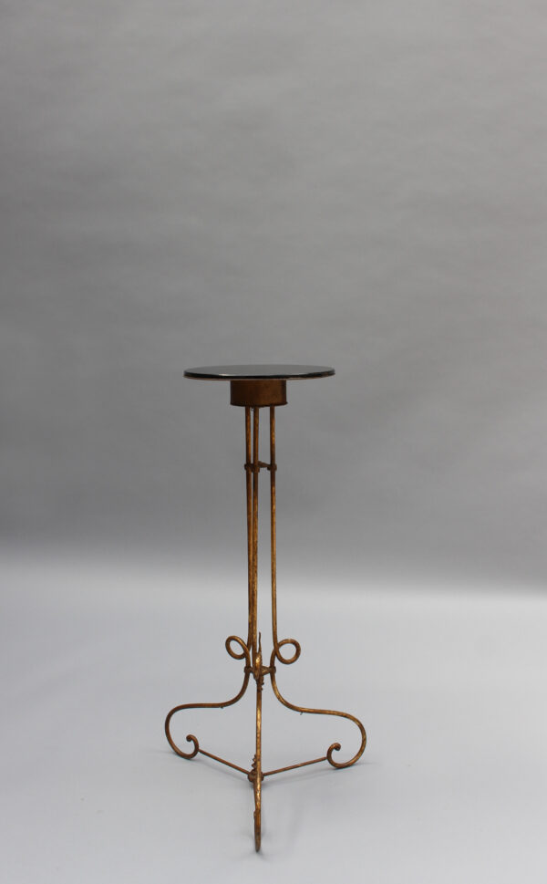 Pair of Fine French 1940s Wrought Iron and Black Opaline Pedestal Stands - Image 8