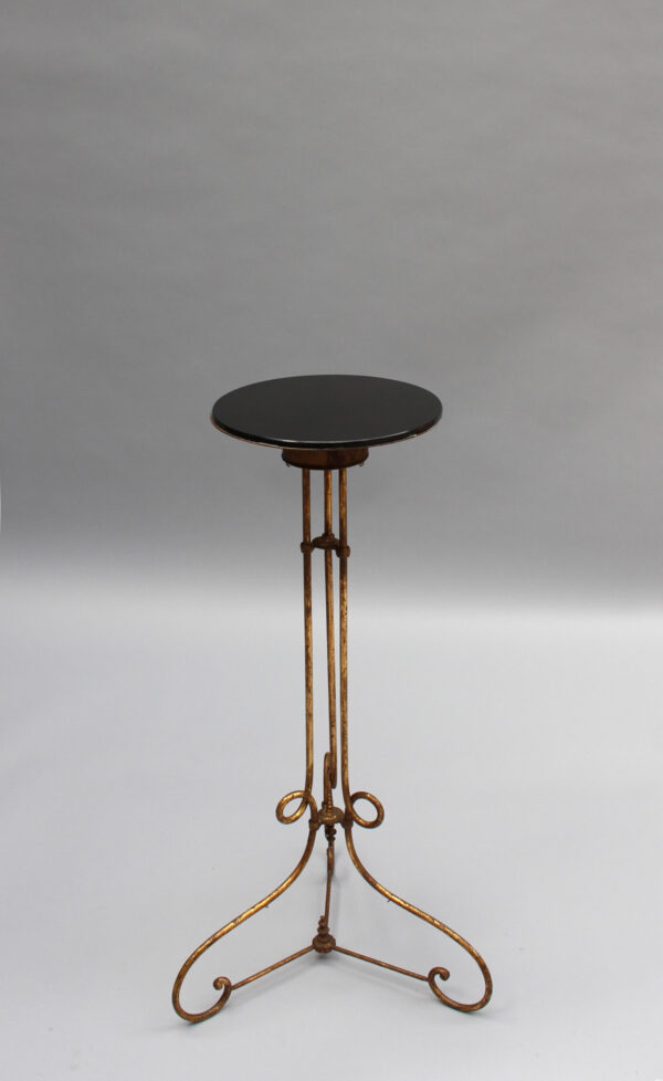 Pair of Fine French 1940s Wrought Iron and Black Opaline Pedestal Stands - Image 6