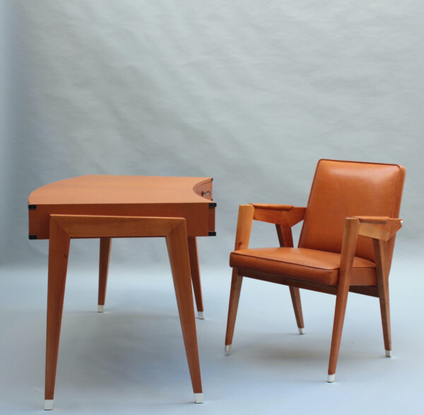 Fine French 1950s Leather Covered Desk and Chairs by Jacques Adnet - Image 2