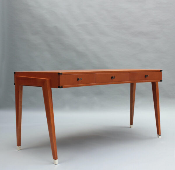 Fine French 1950s Leather Covered Desk and Chairs by Jacques Adnet - Image 14