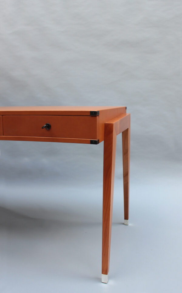 Fine French 1950s Leather Covered Desk and Chairs by Jacques Adnet - Image 16