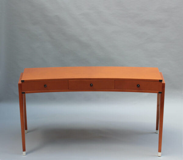 Fine French 1950s Leather Covered Desk and Chairs by Jacques Adnet - Image 5