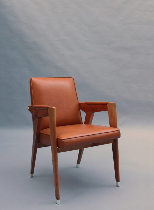 Fine French 1950s Leather Covered Desk and Chairs by Jacques Adnet - Image 7