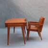 Fine French 1950s Leather Covered Desk and Chairs by Jacques Adnet