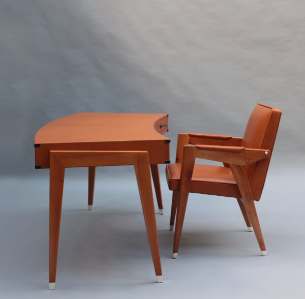 Fine French 1950s Leather Covered Desk and Chairs by Jacques Adnet - Image 22