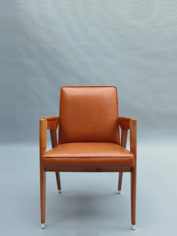 Fine French 1950s Leather Covered Desk and Chairs by Jacques Adnet - Image 6