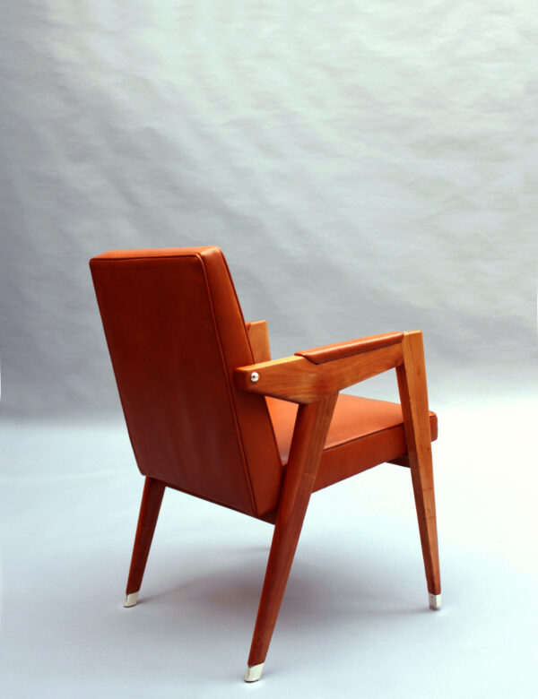 Fine French 1950s Leather Covered Desk and Chairs by Jacques Adnet - Image 8