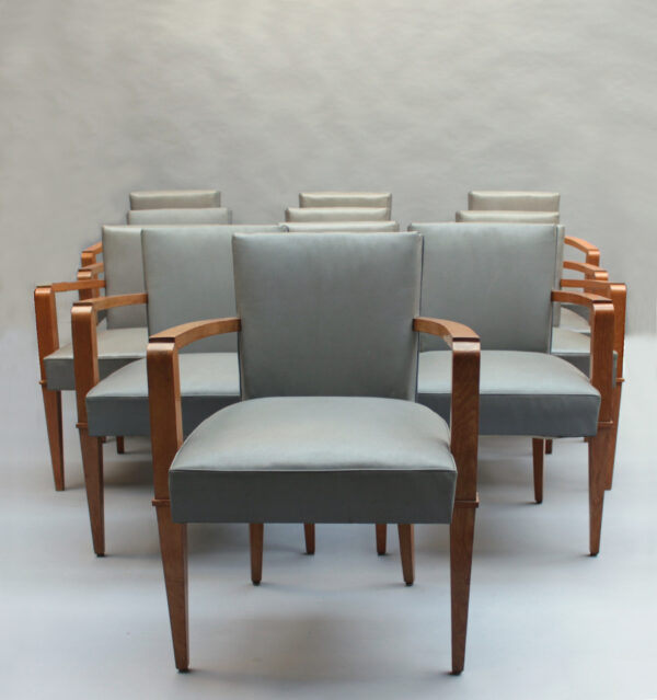 9 Fine French 1940s Oak Armchairs by Jacques Quinet - Image 14