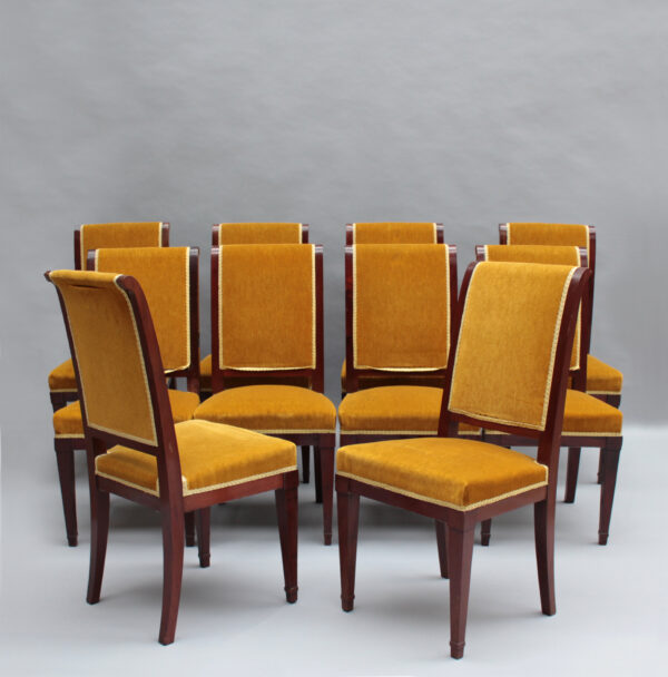 Set of 10 Fine French Art Deco Mahogany Dining Chairs - Image 13