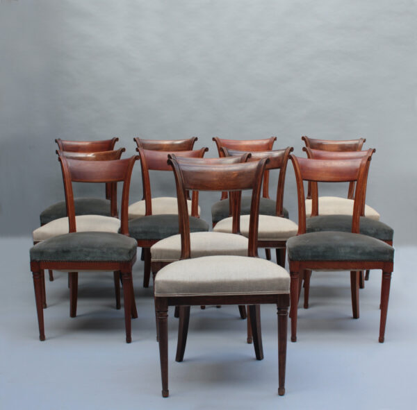 Set of 12 Fine French Art Deco Mahogany Dining Chairs - Image 2