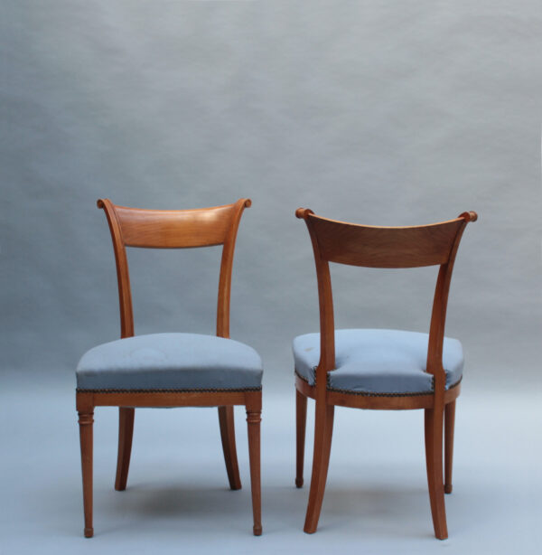 A Pair of Fine French Art Deco Cherry Wood Side Chairs - Image 4