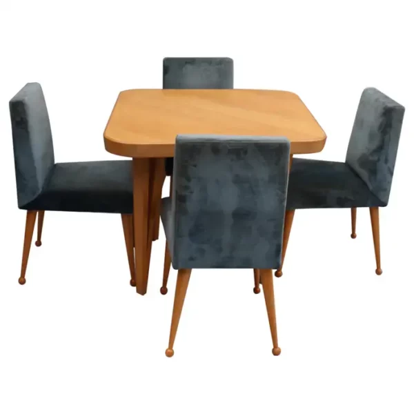 A Fine French 1950s Dining Set by Raoul Clement, 1 Table and 4 Chairs