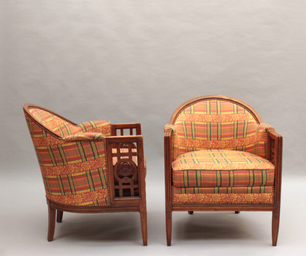 Pair of Fine French Art Deco Mahogany Armchairs by Paul Follot - Image 2