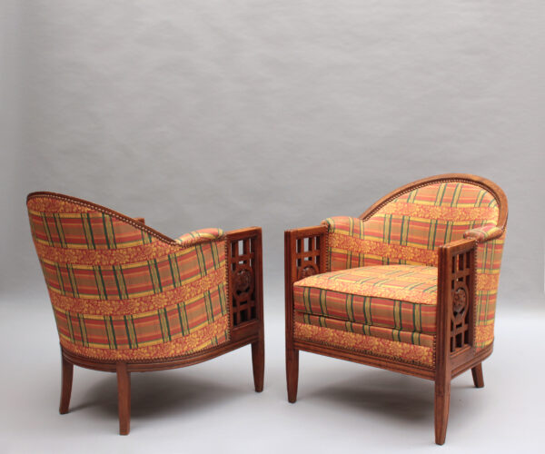 Pair of Fine French Art Deco Mahogany Armchairs by Paul Follot - Image 5