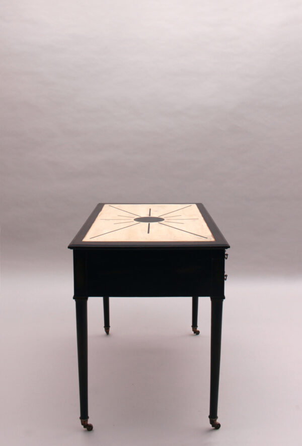 Fine French Blackened Wood Desk with an Off White Lacquered Top with Inlays - Image 8