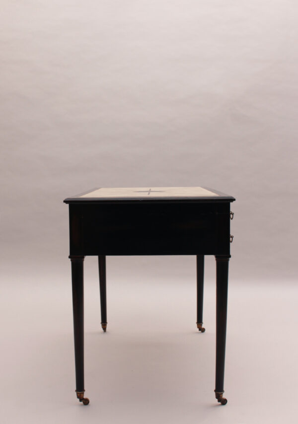 Fine French Blackened Wood Desk with an Off White Lacquered Top with Inlays - Image 4