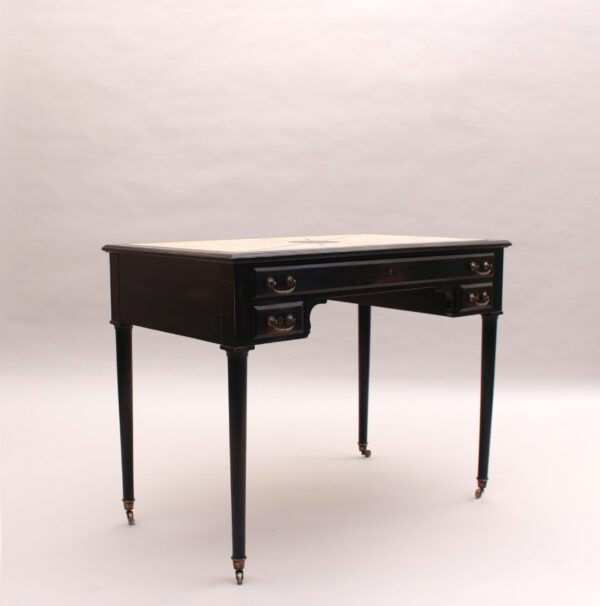 Fine French Blackened Wood Desk with an Off White Lacquered Top with Inlays - Image 3