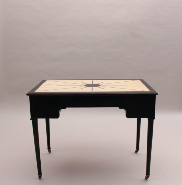 Fine French Blackened Wood Desk with an Off White Lacquered Top with Inlays - Image 9