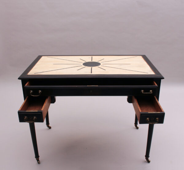 Fine French Blackened Wood Desk with an Off White Lacquered Top with Inlays - Image 11