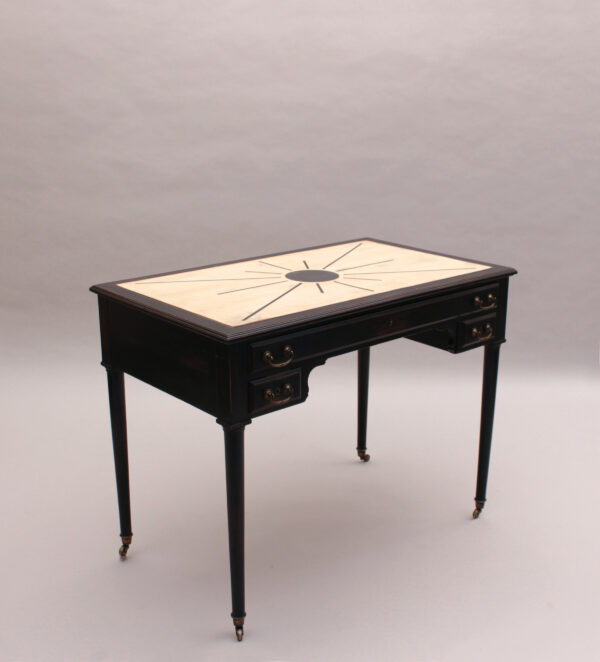 Fine French Blackened Wood Desk with an Off White Lacquered Top with Inlays - Image 7