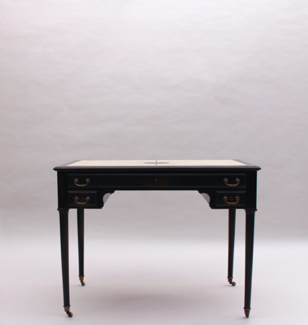 Fine French Blackened Wood Desk with an Off White Lacquered Top with Inlays - Image 2